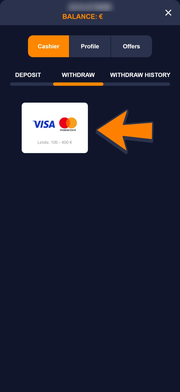 Select payment method for your Bass Win withdrawal.